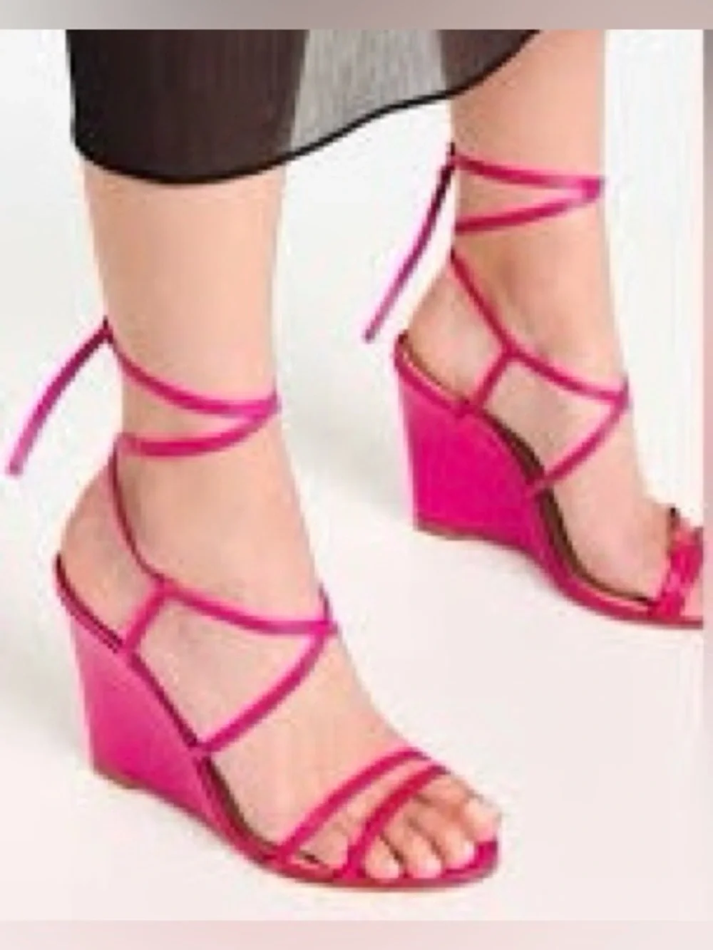 SCHUTZ Deonne Strappy Fuchsia Wedge Nappa Leather Sandals Ankle Strap Size 8.5B